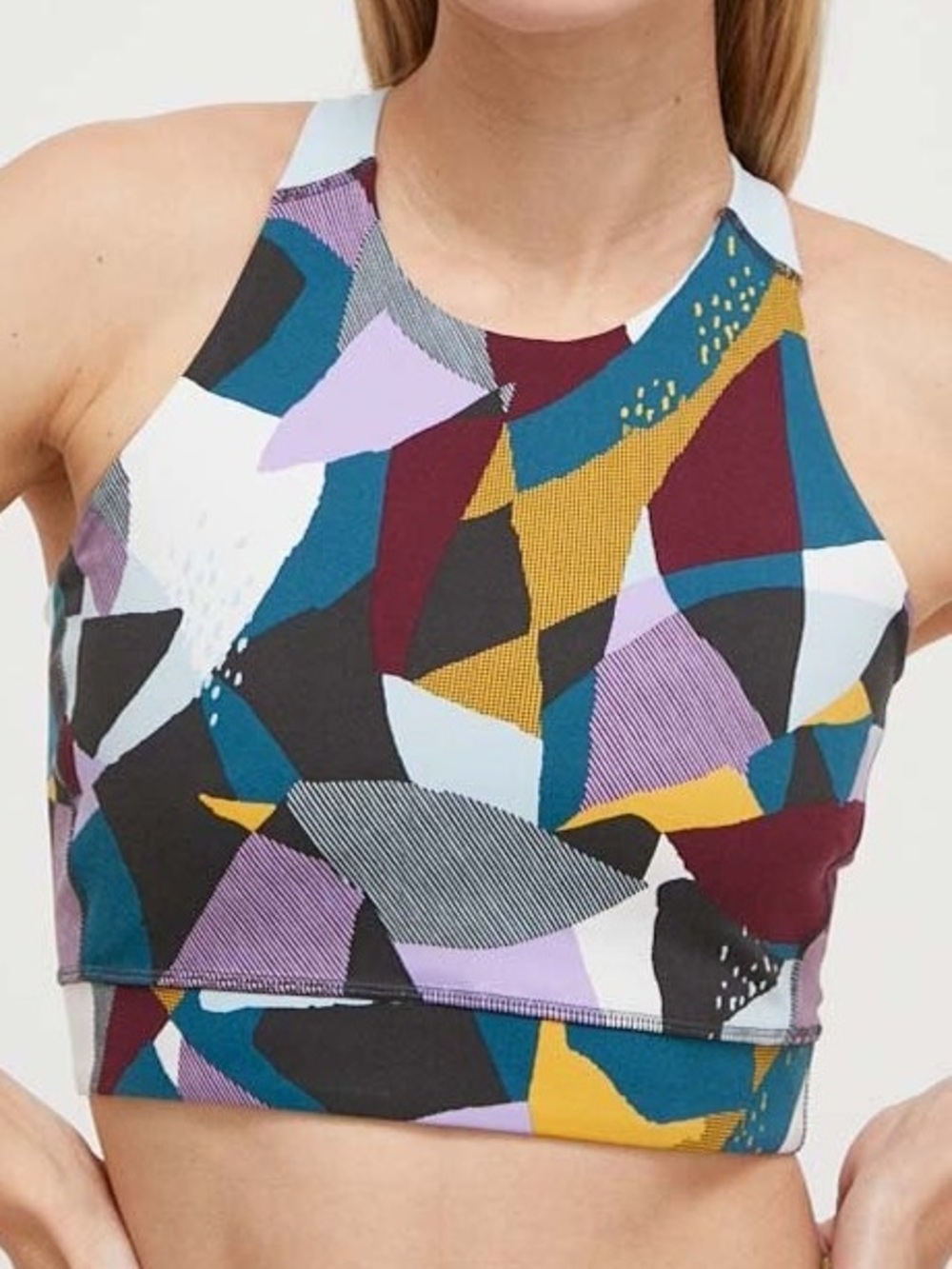 SMARTWOOL Active Crop Mosaic Wool Blend Sports Bra Size L